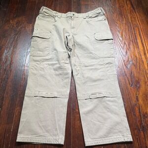 Duluth Trading Pants Mens 46x30 Khaki Flex Fire Hose Cargo Double Knee Relaxed